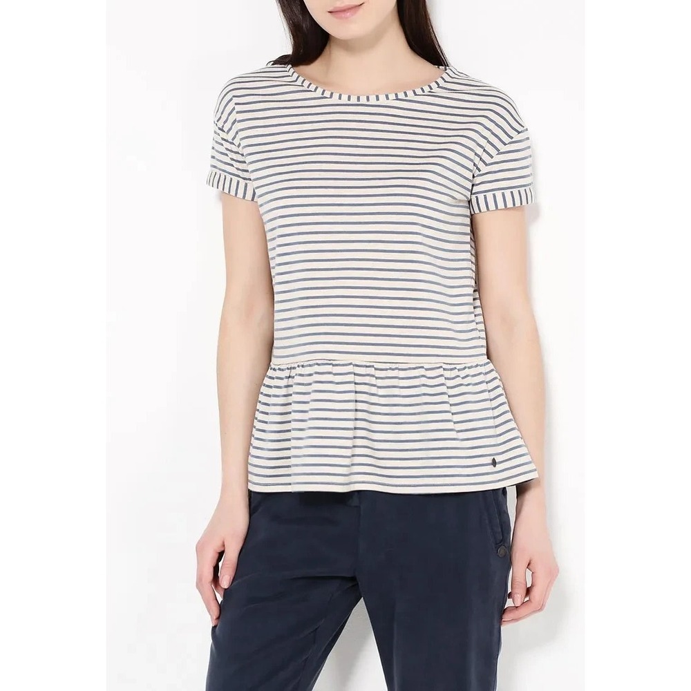 Numph striped T-shirt top striped Beige blue Medium A008073